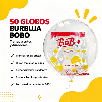 50 Globos Burbuja Transparentes — Resistentes Duraderos