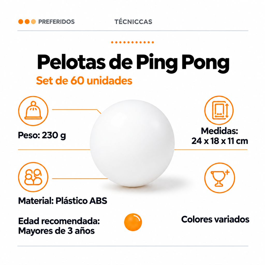 Pelotas de Ping Pong Set de 60 Unidades | Juego y Entretenimiento Seguro para Niños y Familia