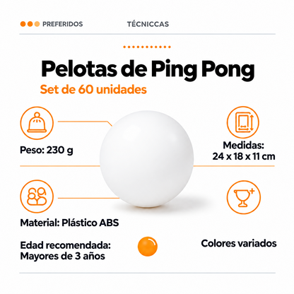 Pelotas de Ping Pong Set de 60 Unidades | Juego y Entretenimiento Seguro para Niños y Familia