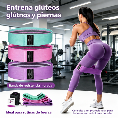 Set 3 Bandas Ejercicio Resistencia Fit | Niveles Verde Rosa Morado
