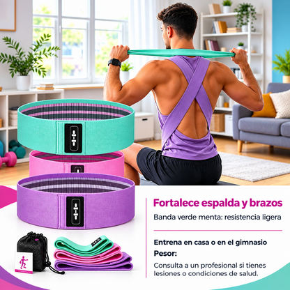 Set 3 Bandas Ejercicio Resistencia Fit | Niveles Verde Rosa Morado
