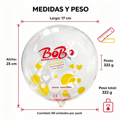 50 Globos Burbuja Transparentes — Resistentes Duraderos