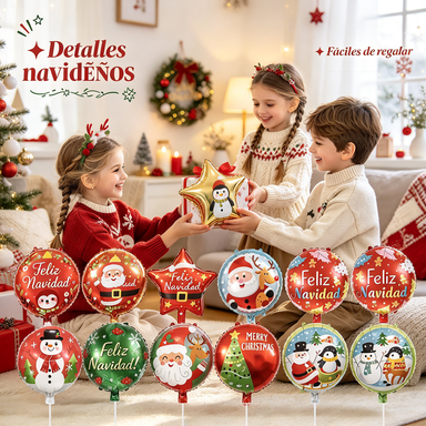 Globos Metalizados con Formas Navideñas — 45 cm sin Varilla, Diseños Surtidos