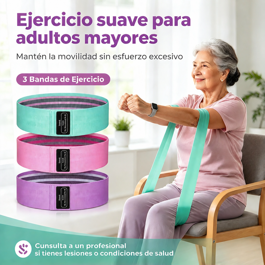 Set 3 Bandas Ejercicio Resistencia Fit | Niveles Verde Rosa Morado