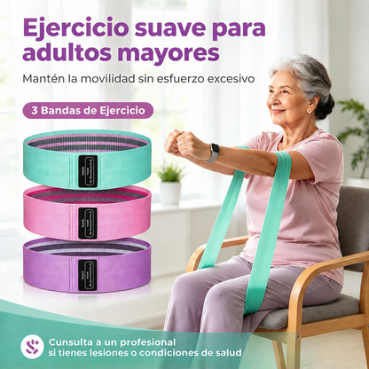 Set 3 Bandas Ejercicio Resistencia Fit | Niveles Verde Rosa Morado