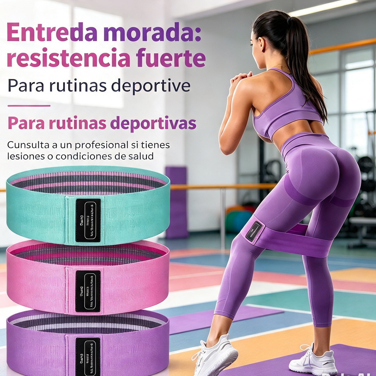 Set 3 Bandas Ejercicio Resistencia Fit | Niveles Verde Rosa Morado