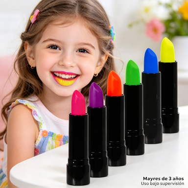 Labiales Fluorescentes Set 6 Colores — Brillan con Luz Negra | Maquillaje, Fiestas, Carnavales
