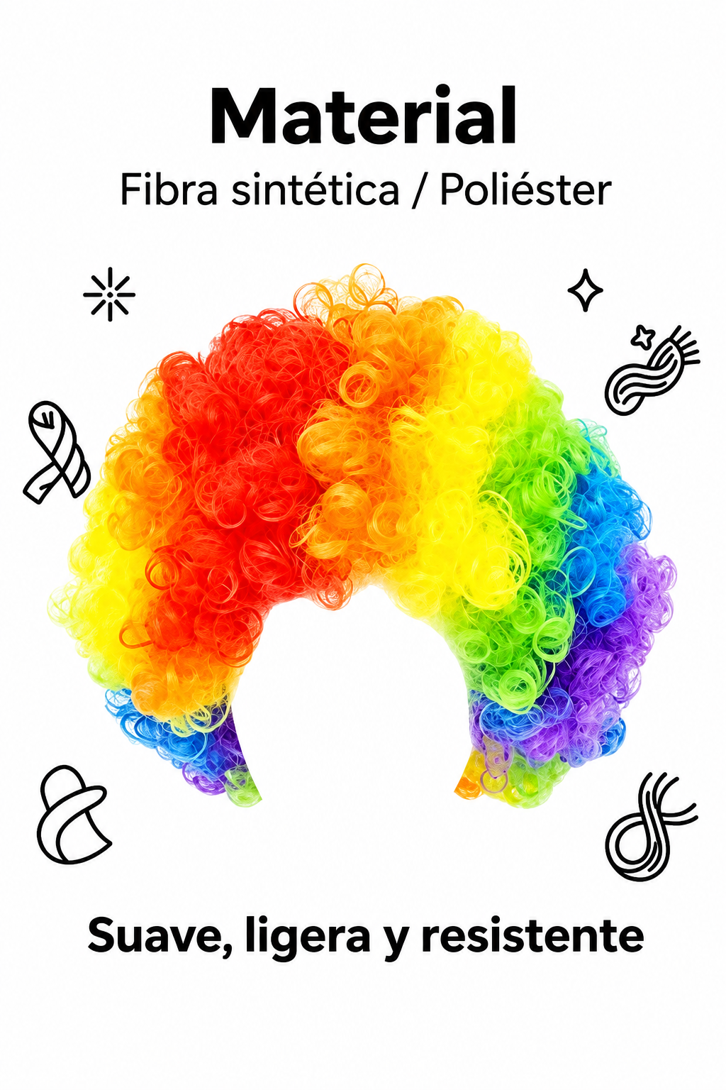 Peluca Payaso Arcoíris | Fibra Sintética — Fiestas y Disfraces