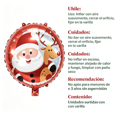 Globos Metalizados con Formas Navideñas — 45 cm sin Varilla, Diseños Surtidos