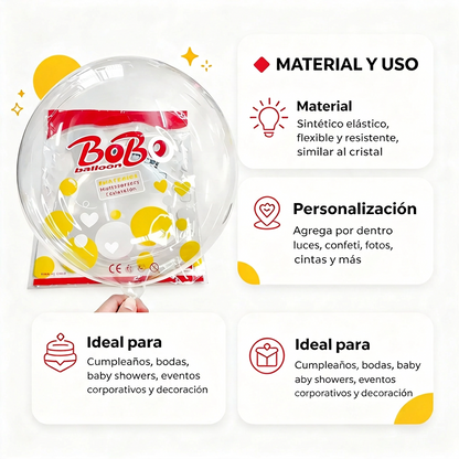 50 Globos Burbuja Transparentes — Resistentes Duraderos