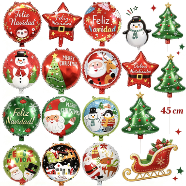Globos Metalizados con Formas Navideñas — 45 cm sin Varilla, Diseños Surtidos