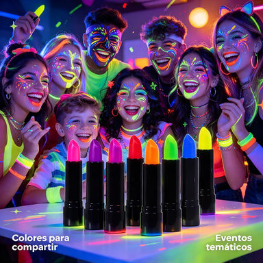 Labiales Fluorescentes Set 6 Colores — Brillan con Luz Negra | Maquillaje, Fiestas, Carnavales