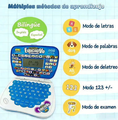 Computador Educativo Infantil Inglés Y Español Azul con mouse