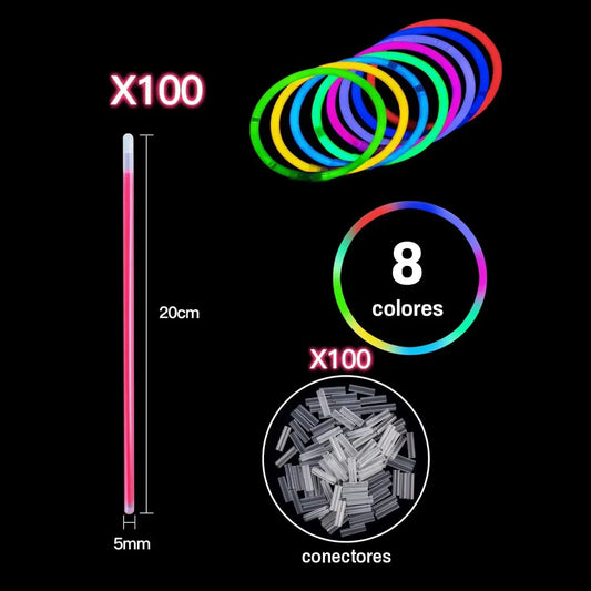 100 Pulseras Led Fluor Brillan En La Oscuridad Cotillon