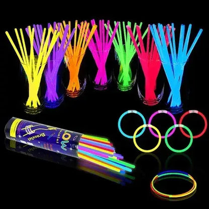 100 Pulseras Led Fluor Brillan En La Oscuridad Cotillon