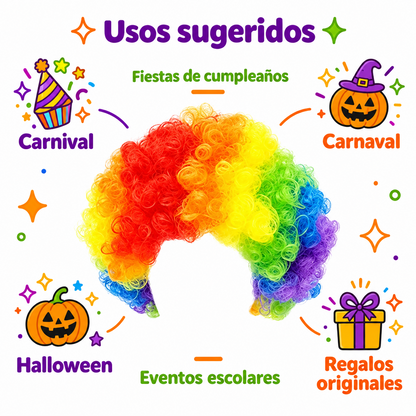 Peluca Payaso Arcoíris | Fibra Sintética — Fiestas y Disfraces