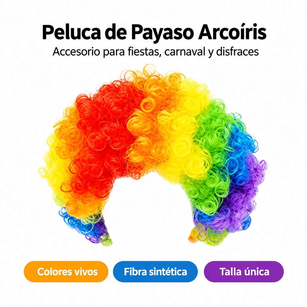 Peluca Payaso Arcoíris | Fibra Sintética — Fiestas y Disfraces