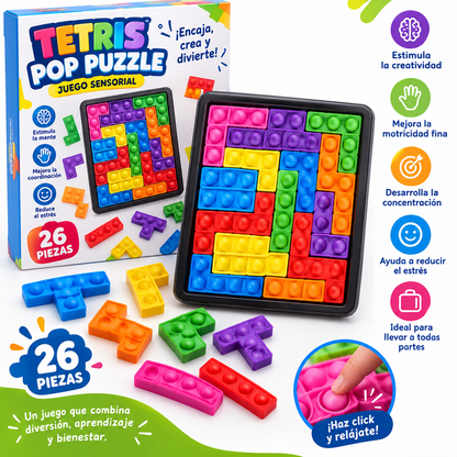 Tetris Pop It Puzzle Antiestrés 26 Piezas | Juego Sensorial Fidget Toy